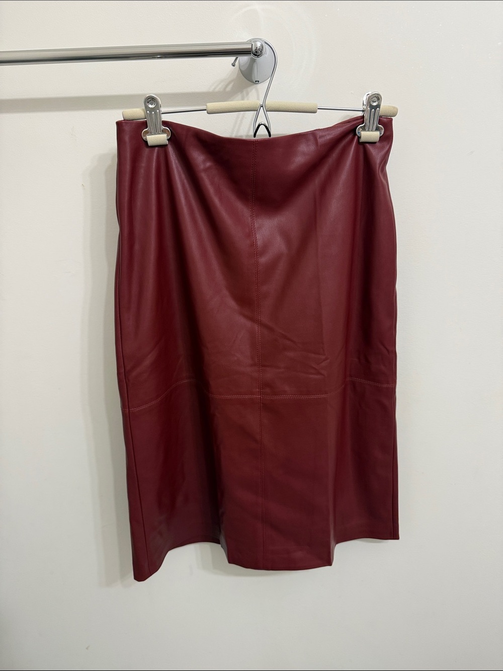 RW&CO. Burgundy Faux Leather Midi Pencil Skirt